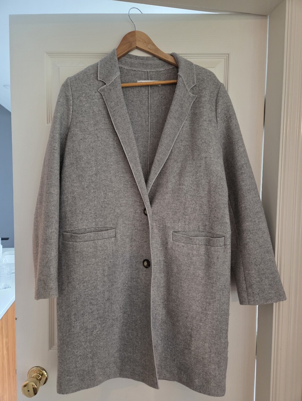Zara Grey Wool Blend Long Coat – Size Large